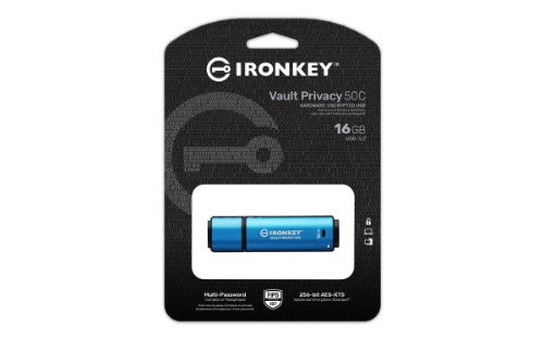 Kingston Technology IronKey 16GB USB-C Vault Privacy 50C AES-256 Encrypted, FIPS 197