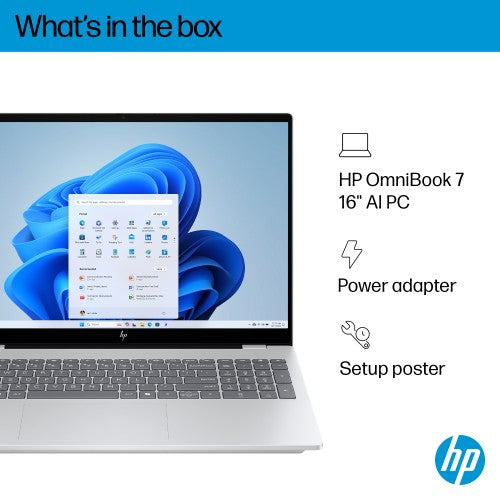 HP OmniBook 7 AI 16-ay0003na Intel Core Ultra 5 225H Laptop 40.6 cm (16") 2K 16 GB DDR5-SDRAM 1 TB SSD Wi-Fi 6E (802.11ax) Windows 11 Home AI PC Silver