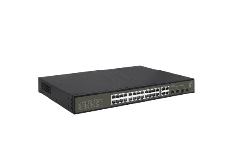 LevelOne Hilbert 28-Port Gigabit PoE Smart Lite Switch, 24 PoE Outputs, 4 x Gigabit SFP/RJ45 Combo, 802.3at/af PoE, 380W PoE Power Budget