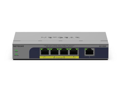 NETGEAR GS105P Unmanaged Gigabit Ethernet (10/100/1000) Power over Ethernet (PoE) Desktop/Wall-Mounting Grey