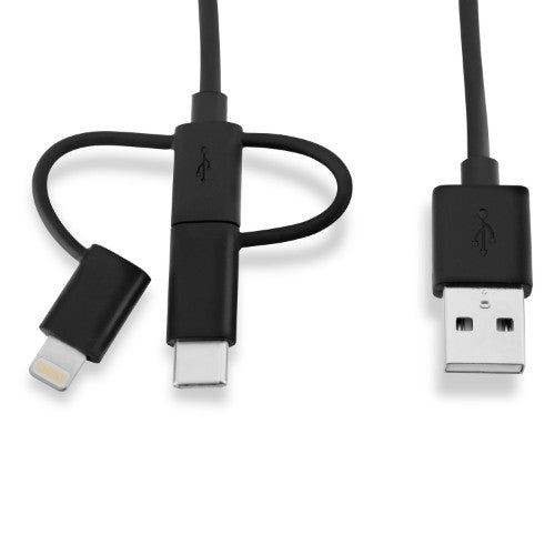 V7 Black USB Cable USB 2.0 A Male to Micro USB Male, Lightning Male, USB-C Male 1m 3.3ft
