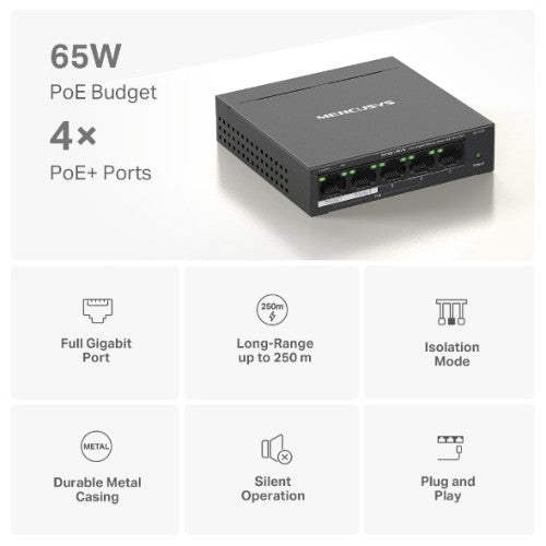 Mercusys 5-Port Gigabit Desktop Switch with 4-Port PoE+