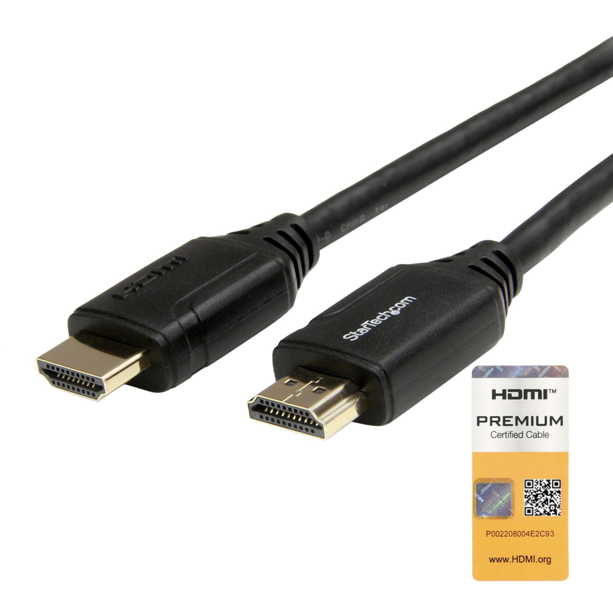 StarTech.com 9.8ft (3m) HDMI 2.0 Cable, 4K Premium Certified High Speed HDMI Cable w/ Ethernet, 4K 60Hz HDR10, UHD HDMI Cable/Cord, M/M Gripping Connectors