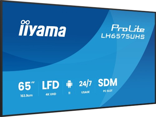 iiyama 65" 4K UHD Professional Digital Signage 24/7 display featuring Android OS, FailOver and Intel® SDM slot