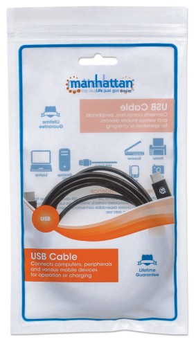 Manhattan USB-C to USB-C Cable, 2m, Male to Male, Black, 480 Mbps (USB 2.0), 3A, Hi-Speed USB, Lifetime Warranty, Equivalent to USB2CC2M