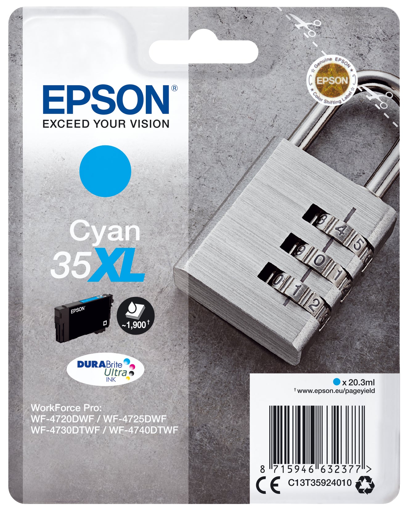 Epson C13T35924010/35XL Ink cartridge cyan high-capacity, 1.9K pages 20,3ml for Epson WF-4720