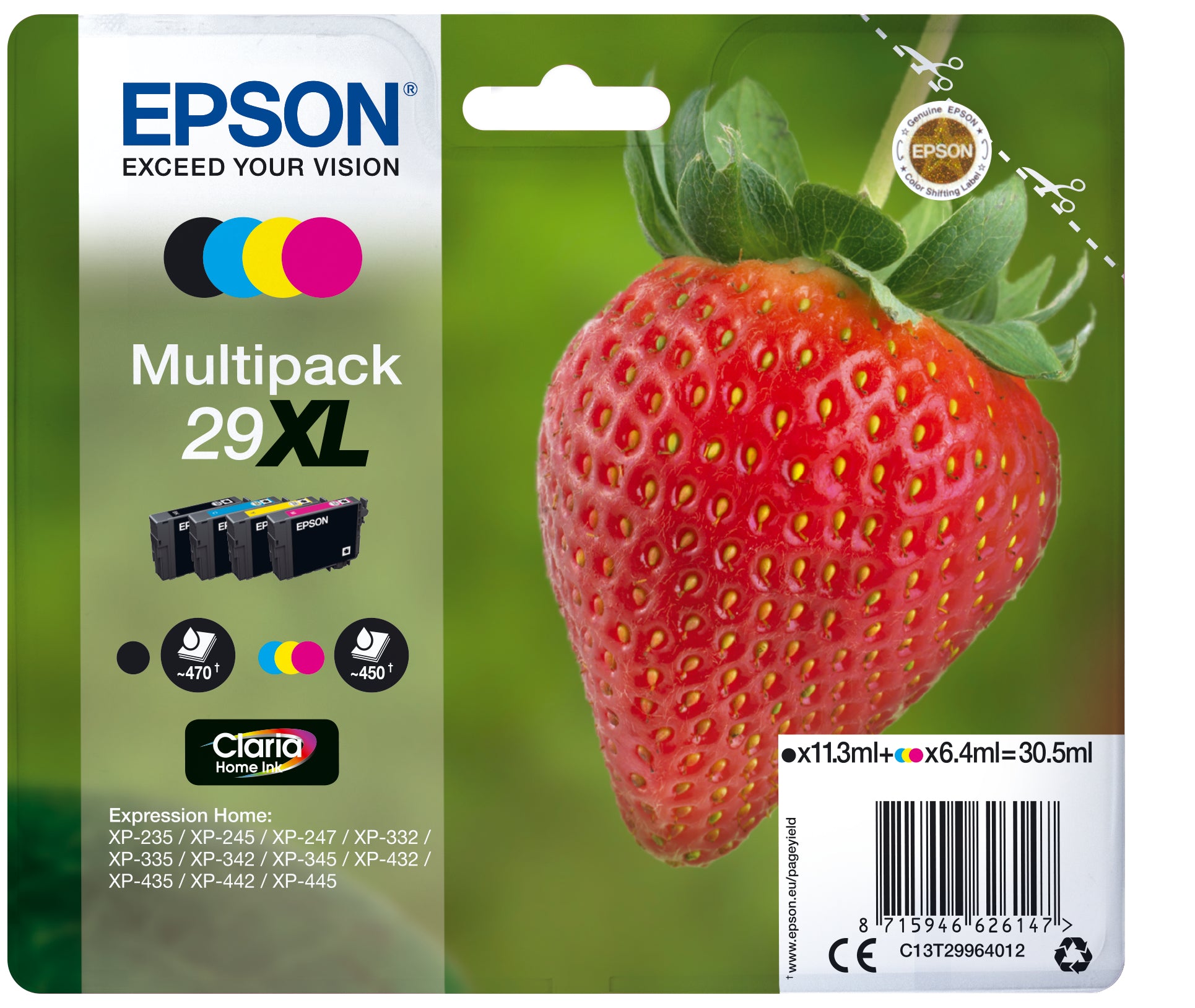 Epson C13T29964012/29XL Ink cartridge multi pack Bk,C,M,Y high-capacity 11,3ml + 3x6,4ml Pack=4 for Epson XP 235/335