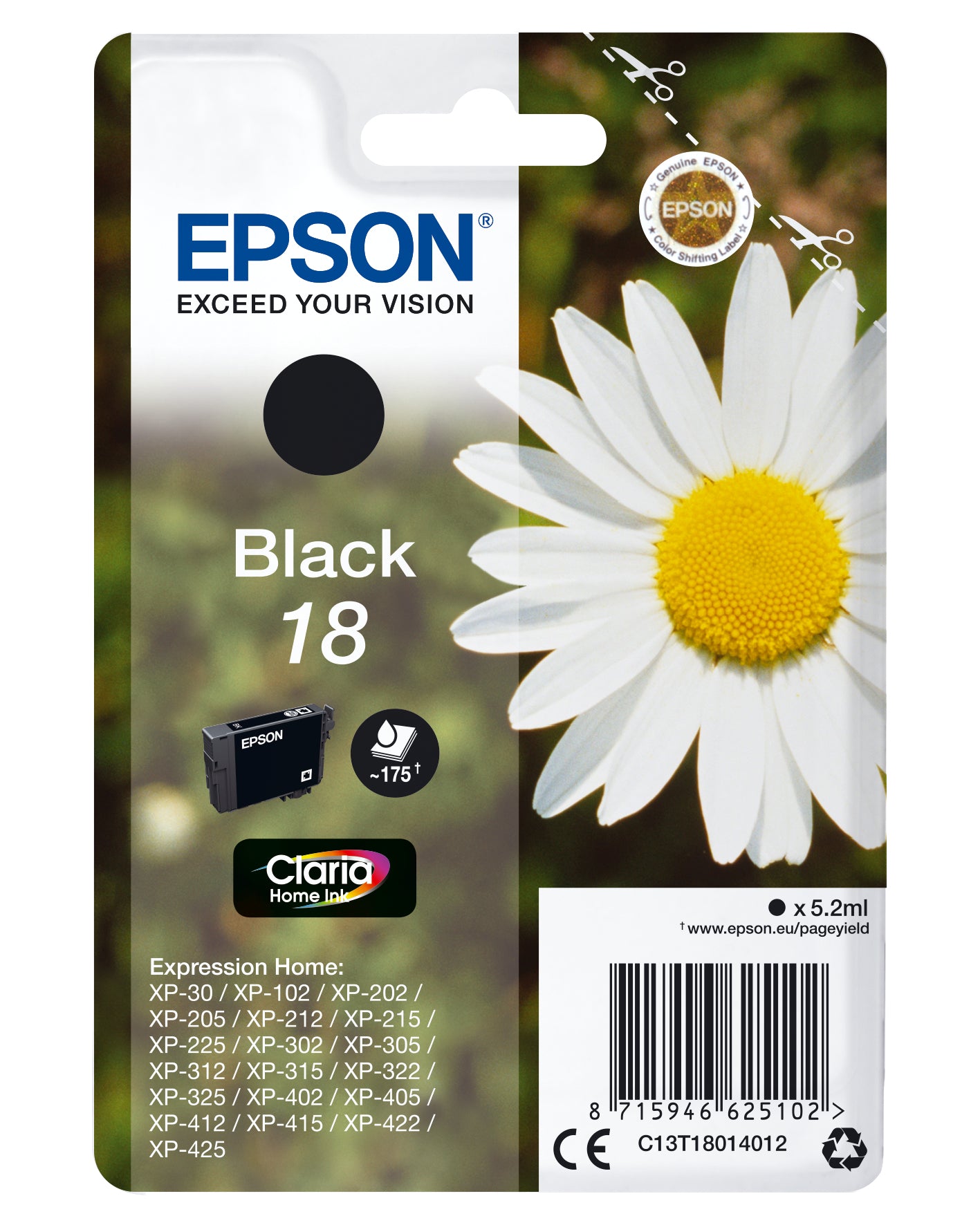 Epson C13T18014022/18 Ink cartridge black Blister Acustic Magnetic, 175 pages 5ml for Epson XP 30