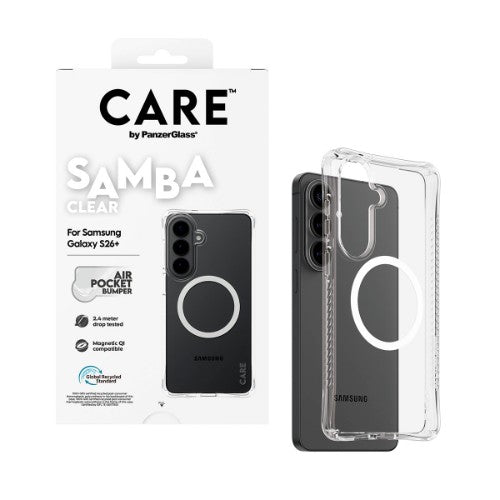 PanzerGlass CARE™ by ® Samba Case Transparent w. White Qi Samsung Galaxy S26+