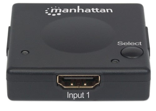 Manhattan HDMI Switch 2-Port, 1080p, Connects x2 HDMI sources to x1 display, Automatic and Manual Switching (via button), No external power required, Black, Three Year Warranty