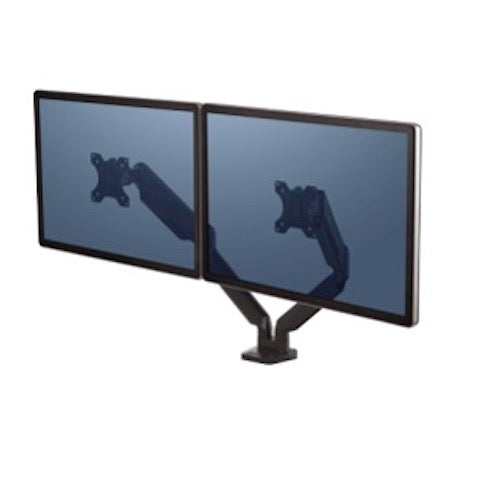 Fellowes Platinum Series Dual Monitor Arm - Monitor Mount for Two 8KG 40 Inch Screens - Adjustable Dual Monitor Desk Mount - Tilt 45° Pan 180° Swivel 360° Rotation 360°, VESA 75 x 75/100 x 100 - Black