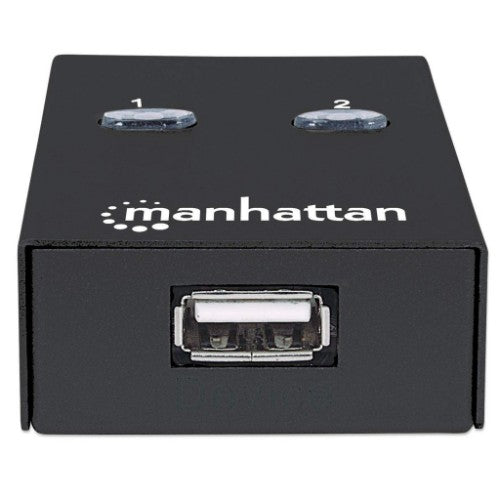 Manhattan USB-A Automatic Sharing Switch, 2x USB-B Ports, 480 Mbps (USB 2.0), Dual Control (Auto-Sensing or Manual), Bus Powered, Hi-Speed USB, inc 1x 1.5m USB-A to USB-B cable, Black, Three Year Warranty