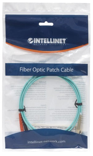 Intellinet Fiber Optic Patch Cable, OM3, ST/LC, 2m, Aqua, Duplex, Multimode, 50/125 µm, LSZH, Fibre, Lifetime Warranty