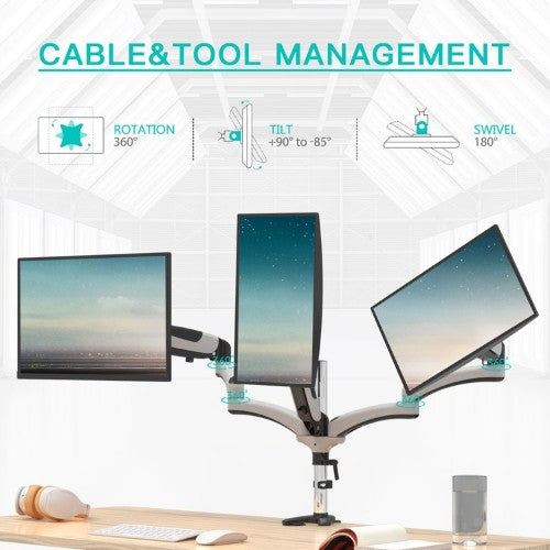 Amer Mounts HYDRA3XL monitor mount / stand 71.1 cm (28") Black, Chrome, White Desk