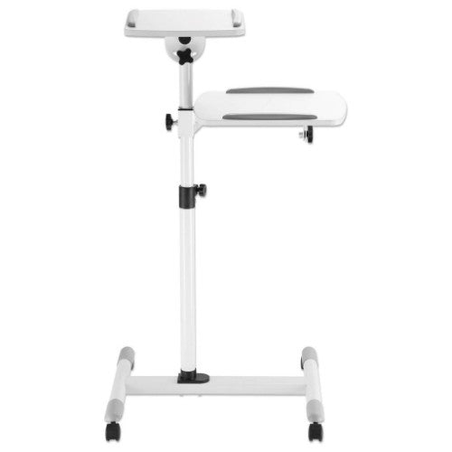 Manhattan Mobile Cart for Projectors and Laptops, Two Trays for Devices up to 10kg, Trays Tilt and Swivel, Height Adjustable, Grey/White, Lifetime Warranty