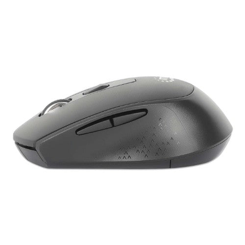 Manhattan MW6020 Wireless Mouse, Black, Adjustable 800/1200/1600dpi via top-mount push-button control, 2.4Ghz (effective range up to 10m), USB, Optical, Ambidextrous, Six Button with Scroll Wheel, USB-A nano receiver, AA battery (included)