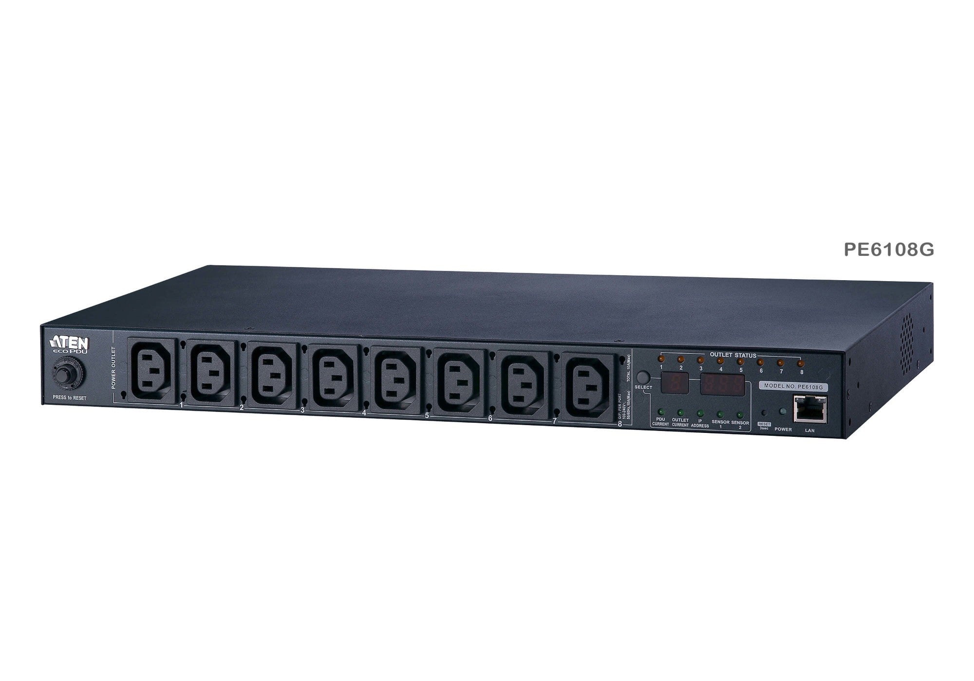 ATEN 8-Port Intelligent 1U ECO Power Distribution Unit (PDU), Metered by bank, Switched by Outlet (8 x C13) 10Amp