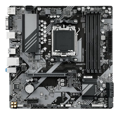 GIGABYTE A620M DS3H Motherboard - Supports AMD Ryzen 8000 CPUs, 5+2+2 Phases Digital VRM, up to 7600MHz DDR5 (OC), 1xPCIe 4.0 M.2, GbE LAN, USB 3.2 Gen 1