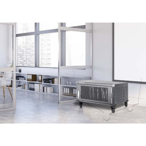 Manhattan Laptop Charging Cart/Trolley via AC Adapter (UK) 20-bay, Install device's AC Adapter (power cables) into unit, Suitable for ALL laptops (to 15.6"), iPads, MacBooks, Chromebooks, other portable devices, Bays 380x30x280mm, Cabinet, Lockable