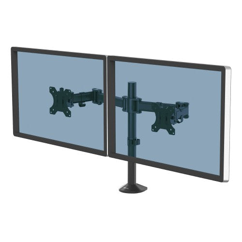 Fellowes Reflex Dual Monitor Arm - Dual Monitor Mount for 8KG 27 Inch Screens - Adjustable Monitor Desk Mount - Tilt 45° Pan 180° Rotation 360°, VESA 75 x 75/100 x 100 - Black