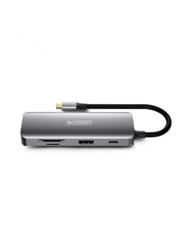 Urban Factory HUBEE 8 IN 1 : HUB USB-C WITH 3 USB-A / 1 HDMI 4K / 1 RJ45 / 2 CARD READERS AND 1 USB-C 100W PD