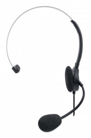 Manhattan Mono On-Ear Headset (USB), Microphone Boom (padded), Polybag Packaging, Adjustable Headband, In-Line Volume Control, Ear Cushion, USB-A for both sound and mic use, cable 1.5m, Three Year Warranty