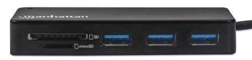 Manhattan USB-A 3-Port Hub with Card Reader, 3x USB-A ports, 5 Gbps (USB 3.2 Gen1 aka USB 3.0), SD, MicroSD, MMC and Memory Stick; Bus Power, SuperSpeed USB, Black, Three Year Warranty