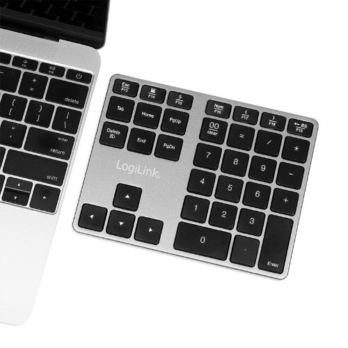 LogiLink ID0187 numeric keypad Universal Bluetooth Aluminium, Black