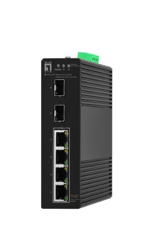 LevelOne Hilbert 6-Port Industrial Gigabit PoE Smart Lite Switch, 2 x SFP, 4 PoE Outputs, 802.3at/af PoE