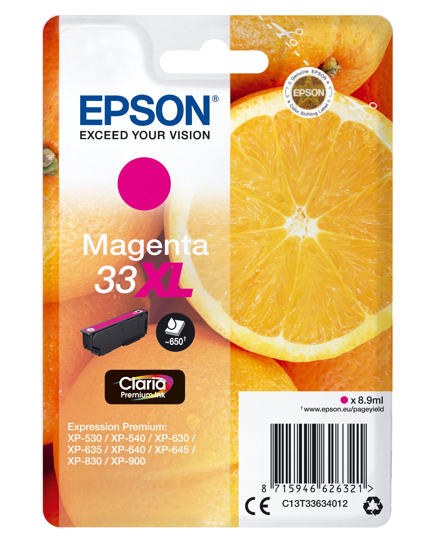 Epson C13T33634012/33XL Ink cartridge magenta high-capacity, 650 pages ISO/IEC 19752 8,9ml for Epson XP 530