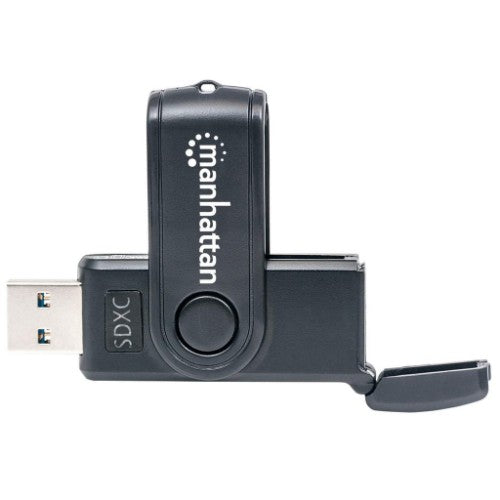 Manhattan USB-A Mini Multi-Card Reader/Writer, 5 Gbps (USB 3.2 Gen1 aka USB 3.0), 24-in-1, SuperSpeed USB, Windows or Mac, Black, Three Year Warranty