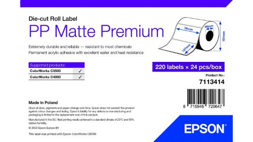 Epson PP Matte Label Premium, Die-cut Roll, 76mm x 127mm, 220 Labels