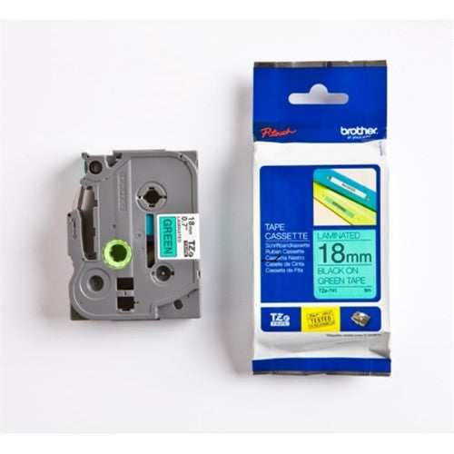 Brother TZE-741 DirectLabel black on green Laminat 18mm x 8m for Brother P-Touch TZ 3.5-18mm/36mm/6-18mm/6-24mm/6-36mm