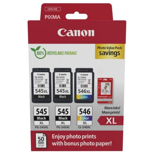 Canon 8286B015/PG-545XL+CL-546XL Printhead cartridge multi pack 2x black +1x color high-capacity +50 sheet Photopaper PVP 2x15ml + 1x13ml Pack=3 for Canon Pixma MG 2450