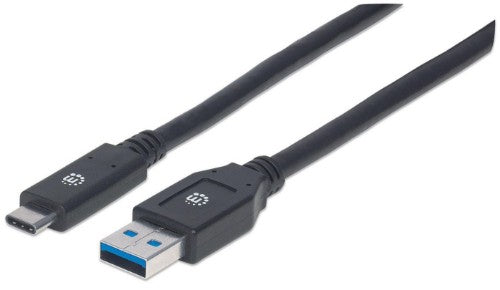 Manhattan USB-C to USB-A Cable, 3m, Male to Male, 5 Gbps (USB 3.2 Gen1 aka USB 3.0), 3A (fast charging), SuperSpeed USB, Black, Lifetime Warranty