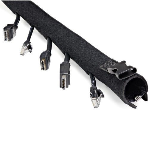 StarTech.com 40" (1m) Neoprene Cable Management Sleeve with Zipper & Buckle - 1.2" (3cm) Diameter - Computer/PC Power/Network/AV Cord Cover/Manager - Flexible Cable Organizer Wrap - Black