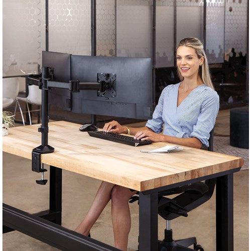 Fellowes Reflex Dual Monitor Arm - Dual Monitor Mount for 8KG 27 Inch Screens - Adjustable Monitor Desk Mount - Tilt 45° Pan 180° Rotation 360°, VESA 75 x 75/100 x 100 - Black