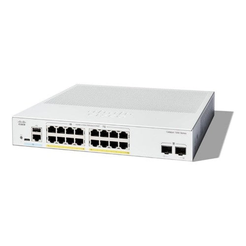 Cisco Catalyst 1300-16P-2G Managed Switch, 16 Port GE, PoE, 2x1GE SFP, Limited Lifetime Protection (C1300-16P-2G)