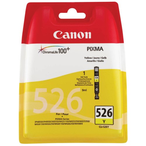 Canon 4543B001/CLI-526Y Ink cartridge yellow, 450 pages ISO/IEC 24711 9ml for Canon Pixma IP 4850/MG 5350/MG 6150/MG 6250/MX 885