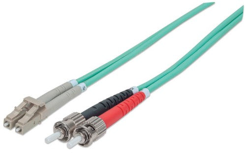 Intellinet Fiber Optic Patch Cable, OM3, ST/LC, 1m, Aqua, Duplex, Multimode, 50/125 µm, LSZH, Fibre, Lifetime Warranty