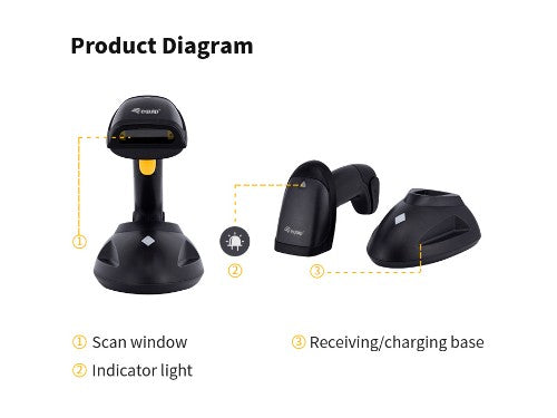 Equip Wireless 1D Laser Barcode Scanner, Long Distance, with Stand