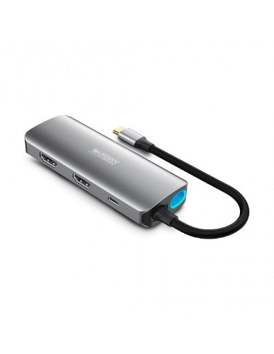 Urban Factory HUBEE 7 IN 1 : HUB USB-C WITH 3 USB-A / 2 HDMI 4K / 1 RJ45 ET 1 USB-C 100W PD