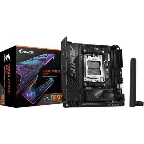 GIGABYTE B850I AORUS PRO Motherboard - AMD Ryzen 9000 Series CPUs, 8+2+1 Phases Digital VRM, up to 8400MHz DDR5 (OC), 1xPCIe 5.0 + 1xPCIe 4.0 M.2, 2.5LAN, WIFI 7, USB 3.2 Gen 2