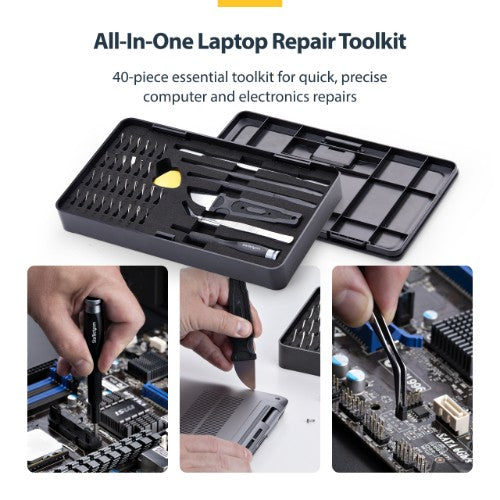StarTech.com 40-Piece Computer Repair Toolkit for Laptop/PC/Electronics/Phone, 30-Bit Precision Screwdriver Set, Removable Lid with Magnetic Pad, Prying Tools