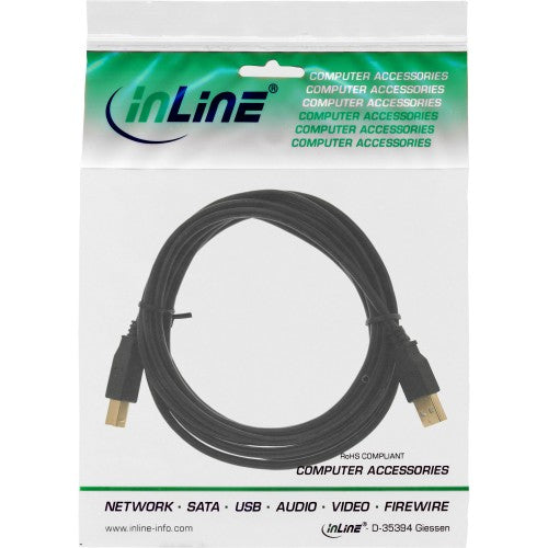 InLine USB 2.0 Cable Type A male / Type B female black, gold plated, 5m