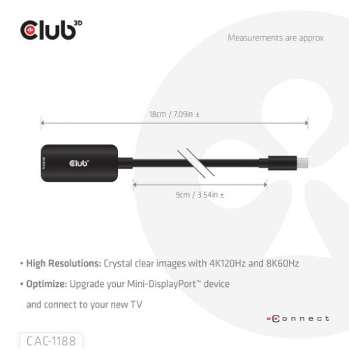 CLUB3D Mini DisplayPort™ 1.4 to HDMI™ 8K60Hz M/F Adapter
