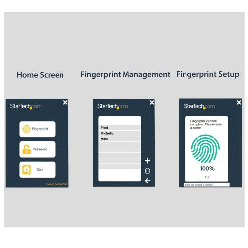 StarTech.com Biometric Enclosure - Encrypted USB 3.0 2.5" SATA Hard Drive Enclosure - Fingerprint/Password Access - 256-bit AES Data Encryption - Secure External USB 3.1 Gen 1 to HDD/SSD
