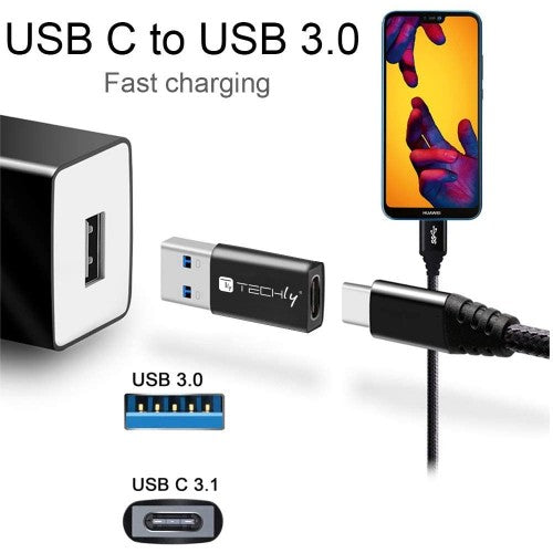Techly IADAP USB3-AFT cable gender changer USB A USB C Black