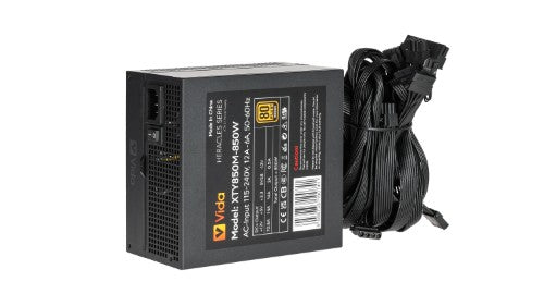 VIDA 850W Heracles Black ATX 3.1 Gaming PSU, 80+ Bronze, 14cm Ultra-Quiet FDM Fan, Flat Black Cables, PCIe 5.1, Power Lead Not Included power supply unit 24-pin ATX