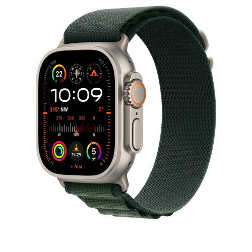 Apple 49mm Dark Green Alpine Loop - Large - Natural Titanium Finish